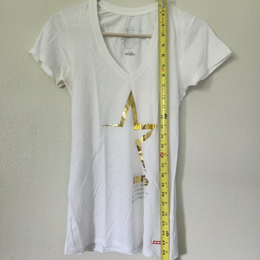 Dancing With The Stars, Peace Love World, White V-Neck Tee with Gold Star NWOT. - Picture 6 of 10